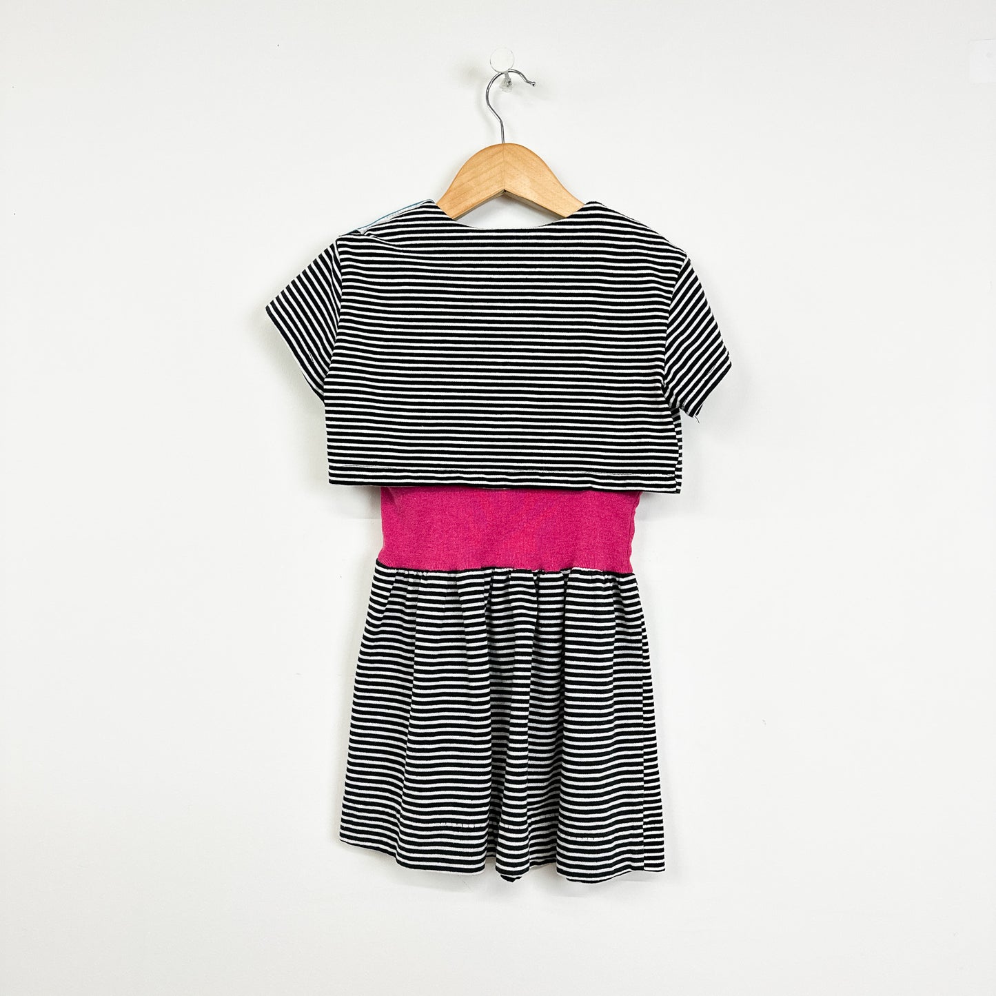 80's Vintage Striped Jersey Dress - Size 6-7yr