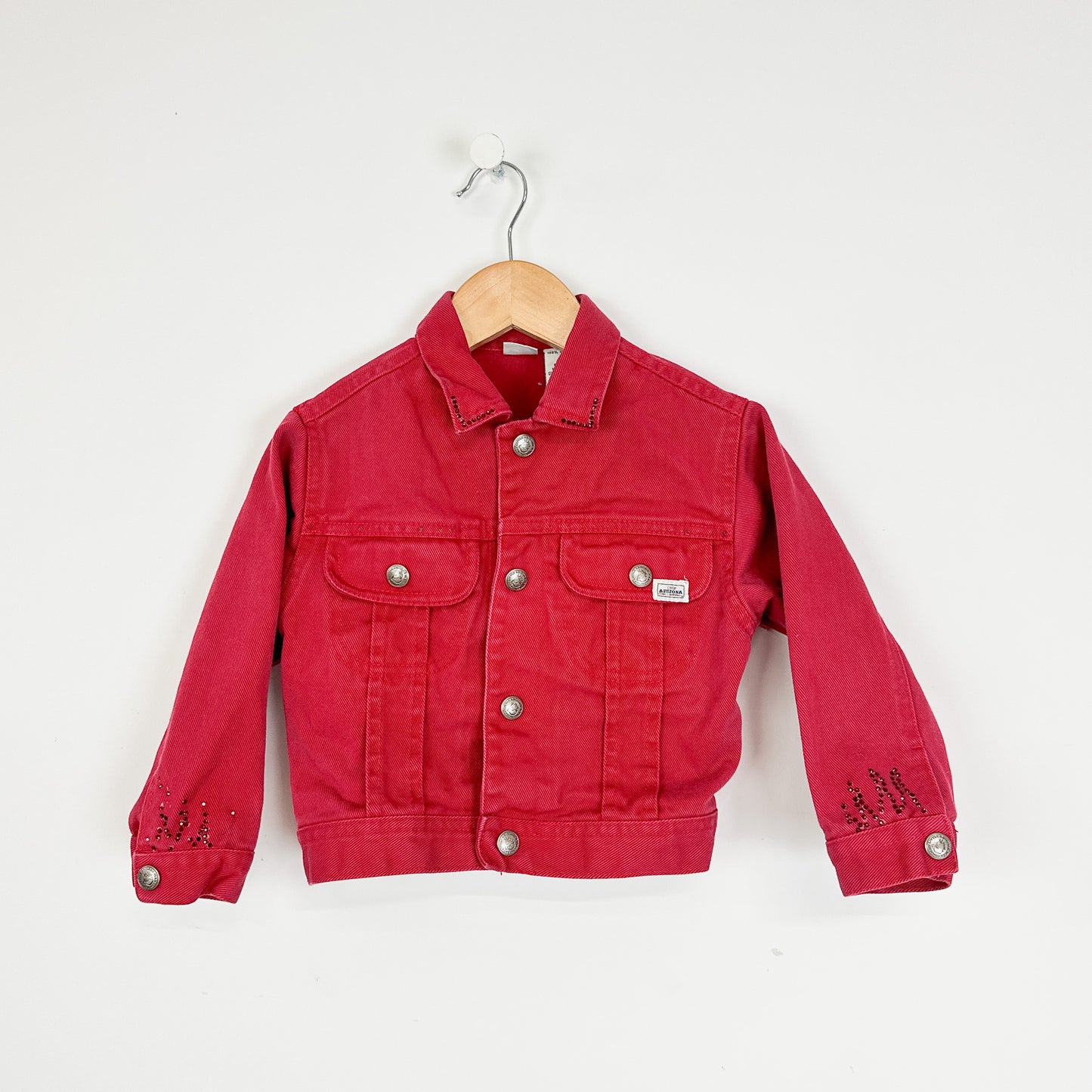 Vintage Bedazzled 'Love' Red Denim Jacket - Size 2-3yr