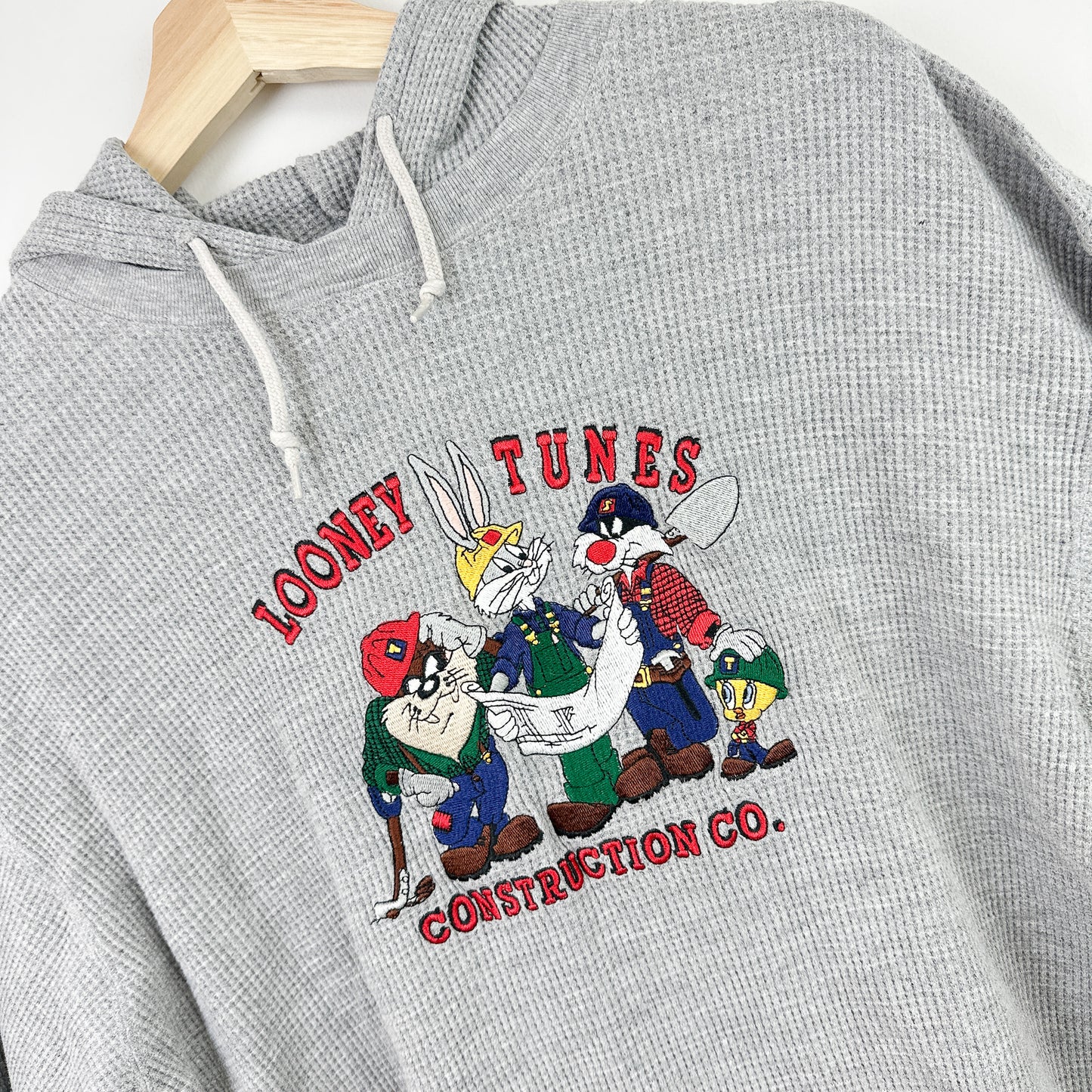 Vintage Kid's Looney Tunes Construction Co. Thermal Hoodie - Size 12-14yr