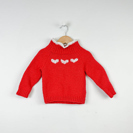 Vintage 80's Kids Heart Knit Turtleneck - 3-4yr