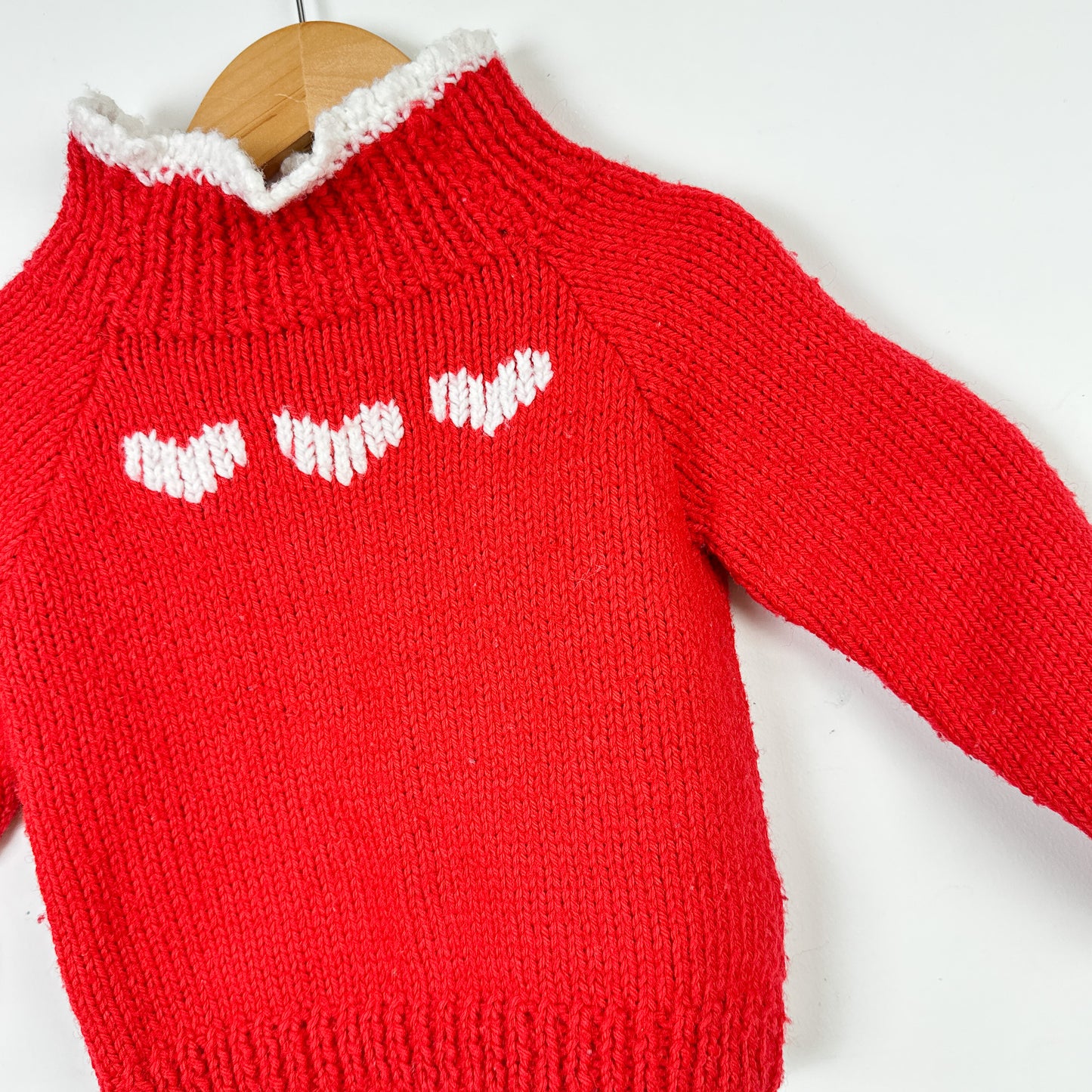 Vintage 80's Kids Heart Knit Turtleneck - 3-4yr