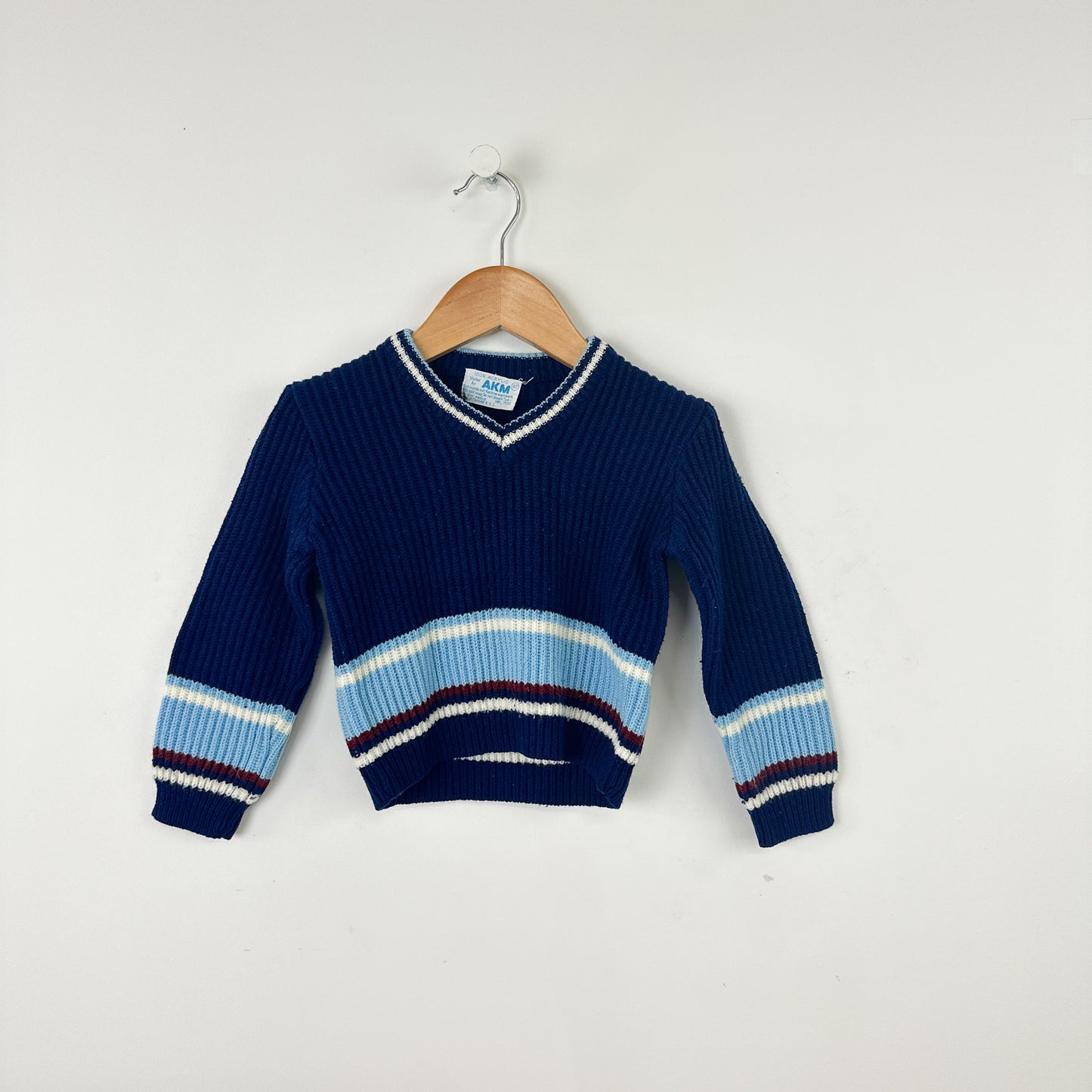 70's Vintage V-Neck Striped Sweater - Size 4T