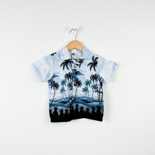 Vintage Kids Blue Hawaiian Scene Shirt - 3T