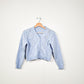 Vintage Kids Cropped Blue Cardigan with Embroidered Flowers - Size 8-10yr