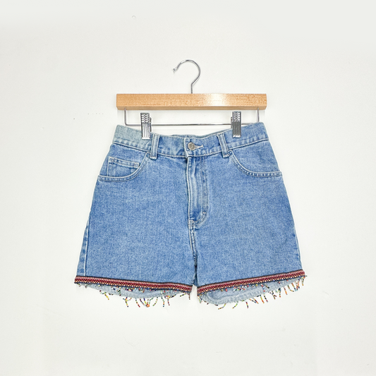 Vintage Jordache High Waisted Denim Shorts with Bead Trim - Size 10-12yr