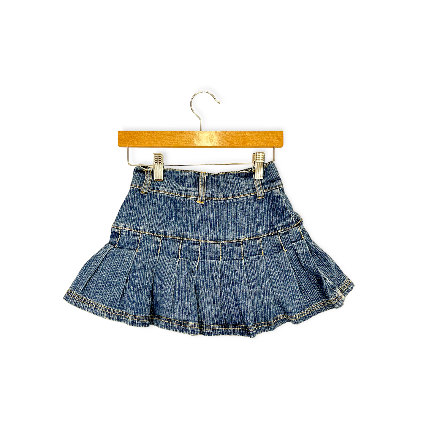 Vintage Stretch Denim Tennis Skirt with Hidden Shorts - Size 8yr
