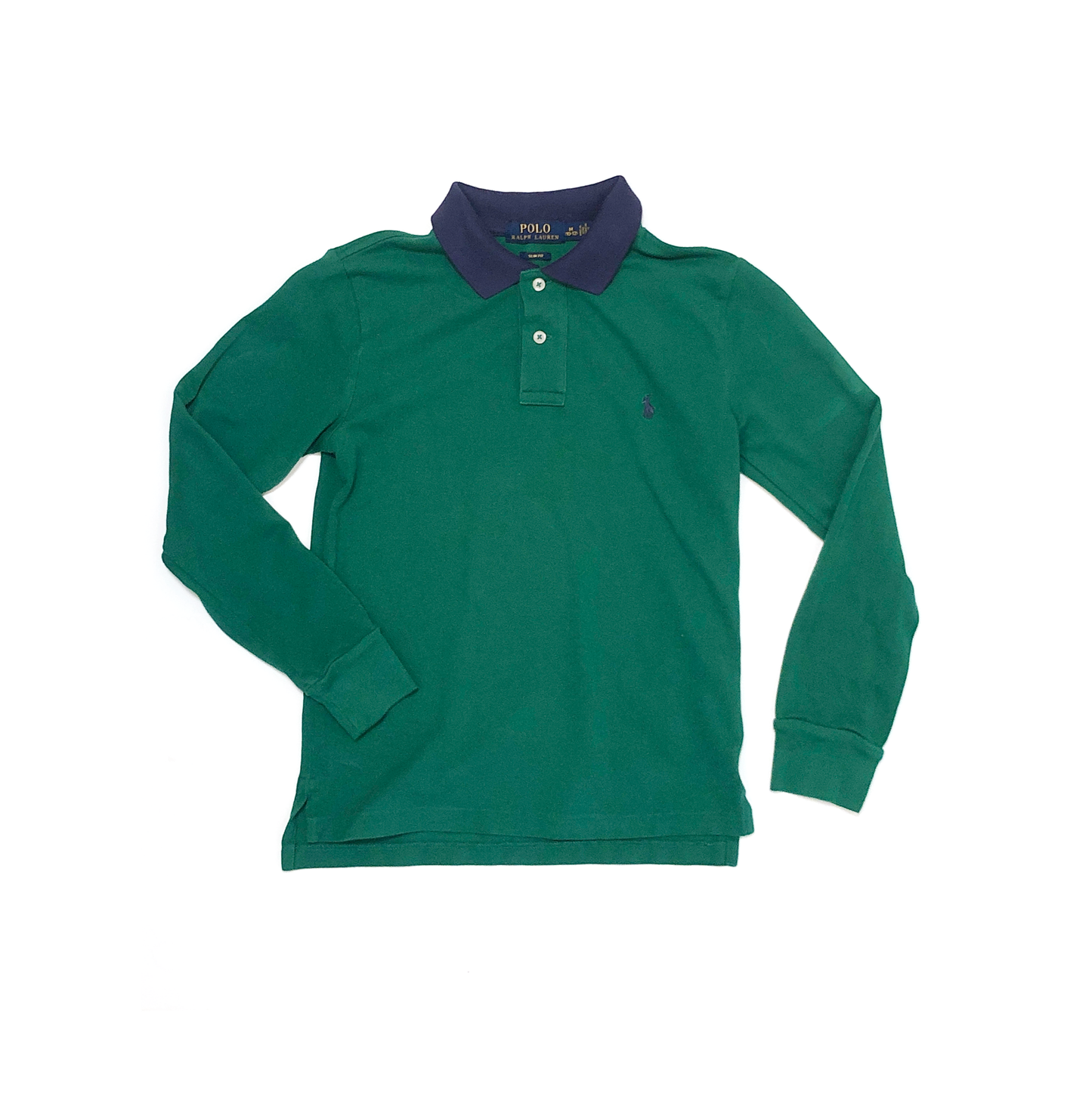 Vintage Kids Long Sleeve Polo - Size 10-12 Slim Fit