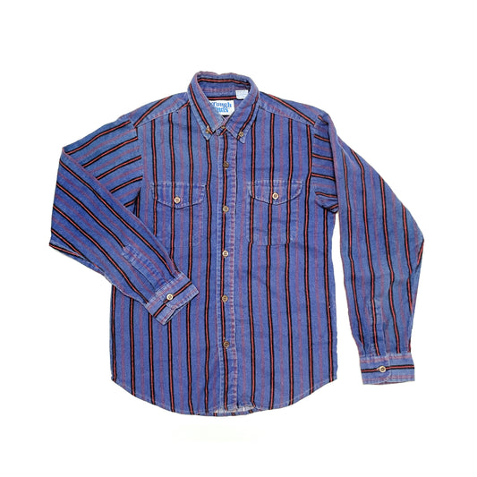 80's Vintage Kids Vertical Stripe Flannel Button Down 10-12yr